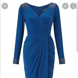 Adrianna Papell Short Tulip Skirt Wrap Dress (Sapphire Blue) - 12P- NWT